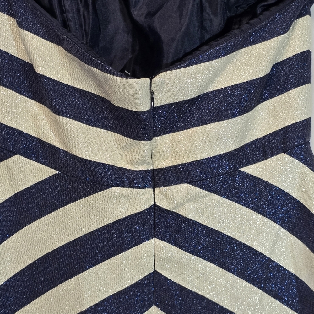 Shoshanna Midnight Metallic Silver Blue Stripe Halter Evening Dress Prom Wedding - Picture 6 of 13